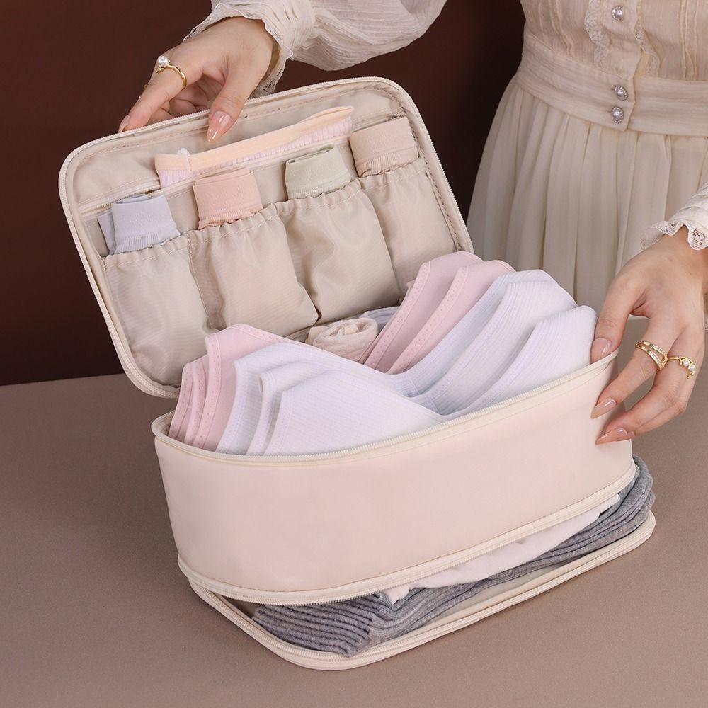 Large Capacity Underwear Storage Bag Reusable Double-deck Travel Bra Organizer Lightweight Space Saving Cosmetics Clothes Pouch