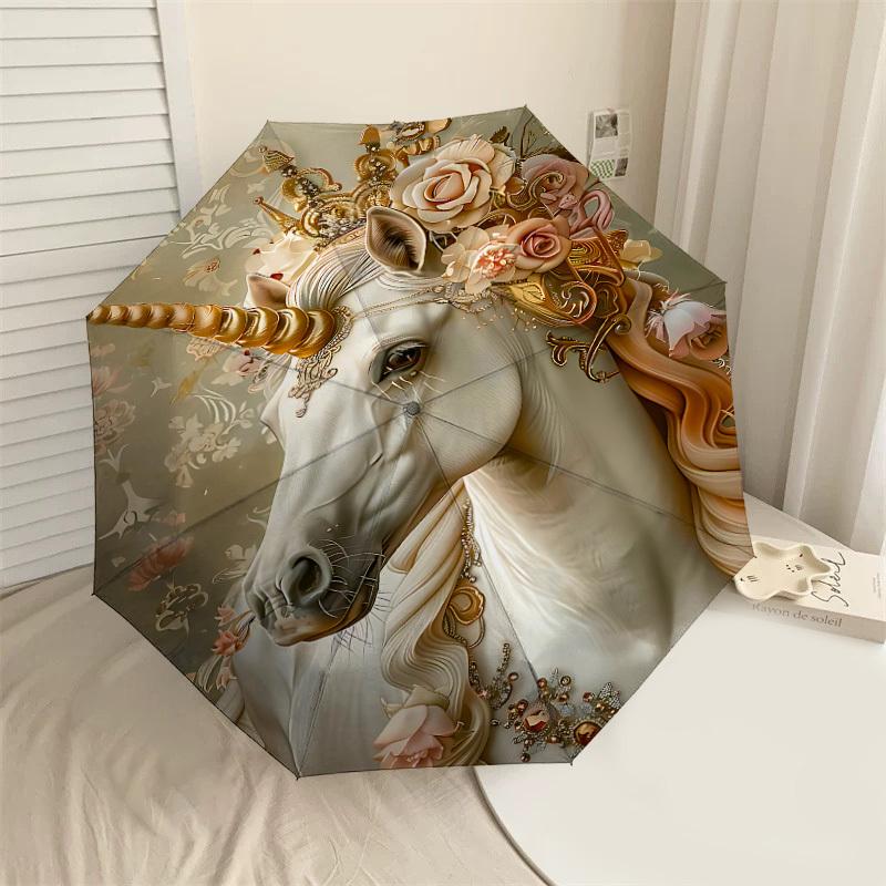 

1PC Unicorn Flowers Umbrella-8-Rib Reinforced, Automatic Open, Lightweight & Durable, Cute Fashion Accessory for Outdoor-P69