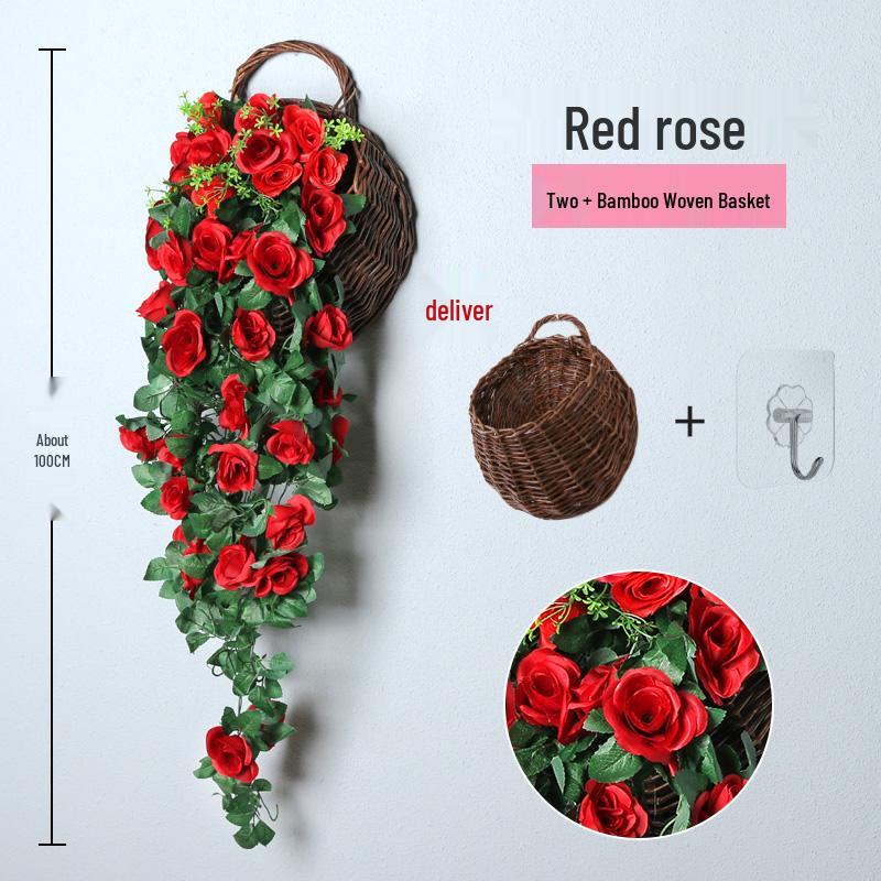 Decorazione con Rampicante di Rose da Appendere a Parete per Interni - Cesto di Fiori Artificiali per Soggiorno