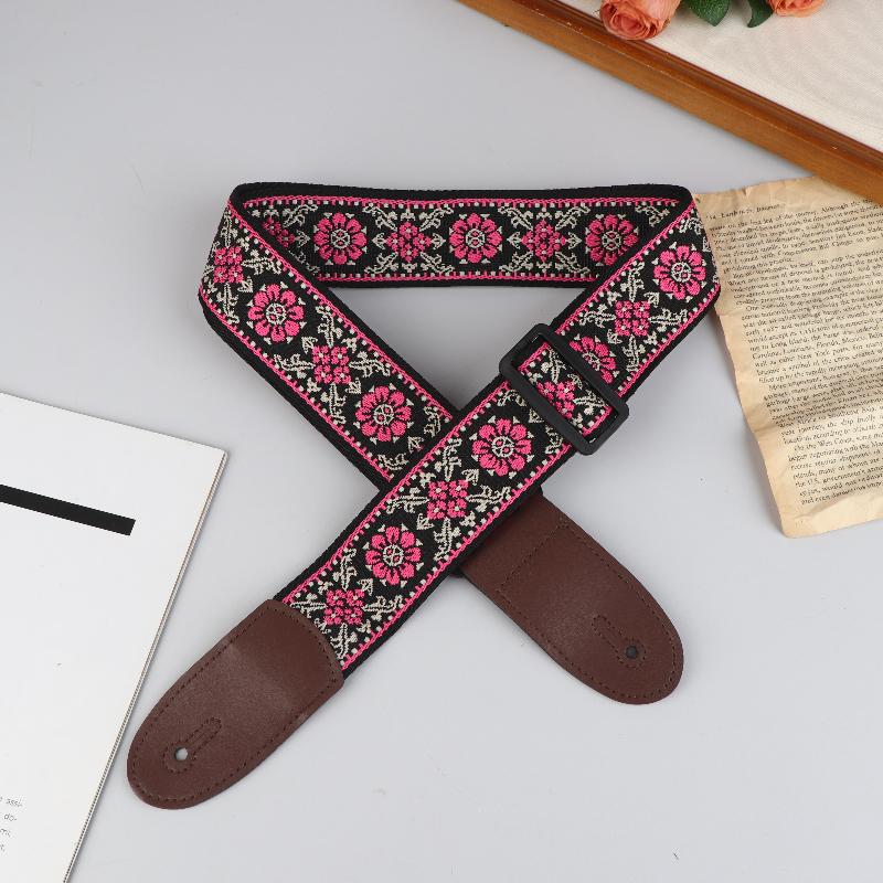 Adjustable Guitar Strap Neck Strap for Electric & Acoustic Bass Cotton Leather Embroidered Straps Musical Instrument Accessories