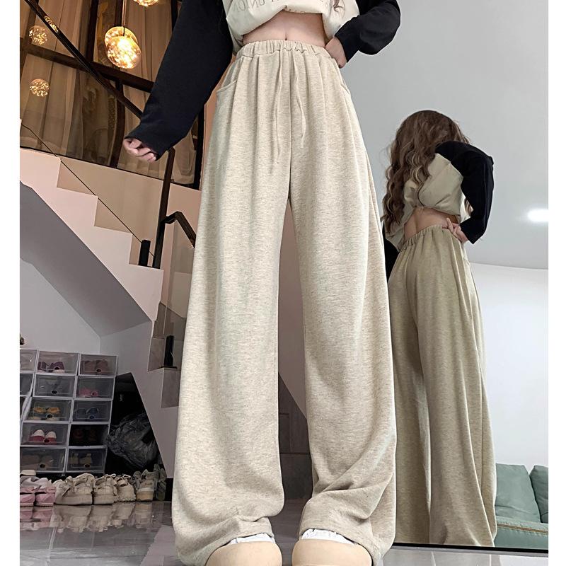 145cm High-Waisted Narrow-Leg Drawstring Knit Pants – Korean Style Women's Early Autumn Pocket Pants