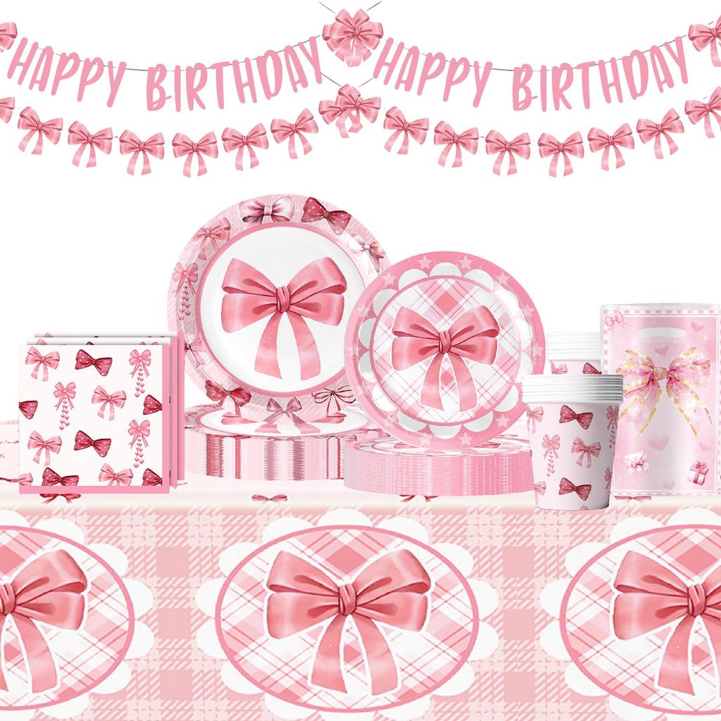 Pink Ballet Bow Children's Birthday Party Disposable Tableware Set