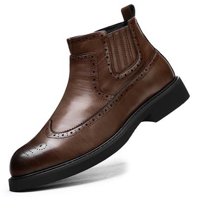 Leisure Walk Male Business Shoes Comfortable Mens Ankle Boots Fashion Slip On Chelsea Boots British Style Comfy Brogue Footwear