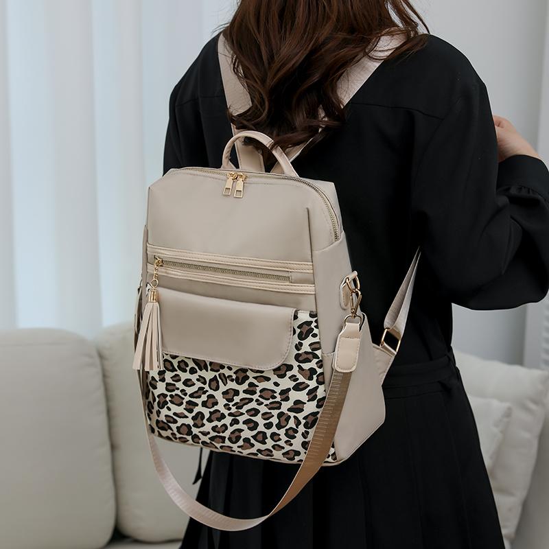 Patchwork Backpack Women's Leopard Print Backpack Large Capacity Schoolbag