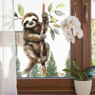 Fun-f157 Cartoon Sloth Climbing Tree Glass Doors and Windows Home Landscaping Window Stickers Uv Static