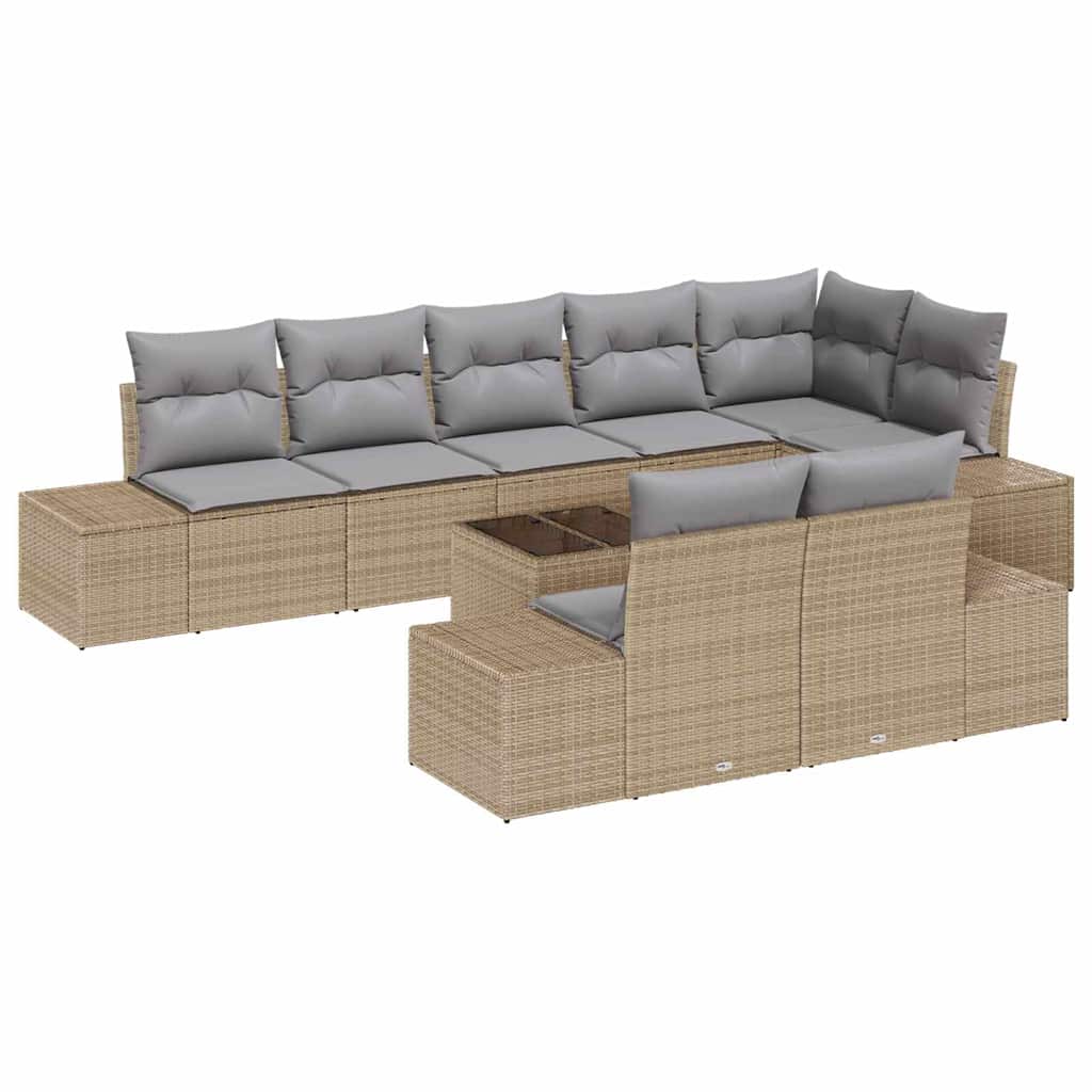 9 Piece Garden Sofa Set with Cushions Beige and Gray Poly Rattan