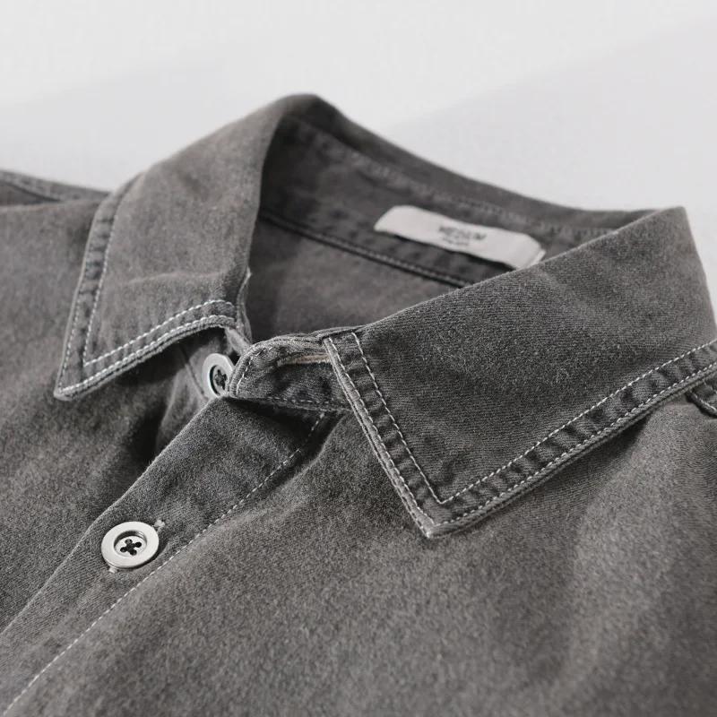 Men's Washed Cotton Casual Shirts - Loose Japanese Workwear Style for Spring & Autumn
