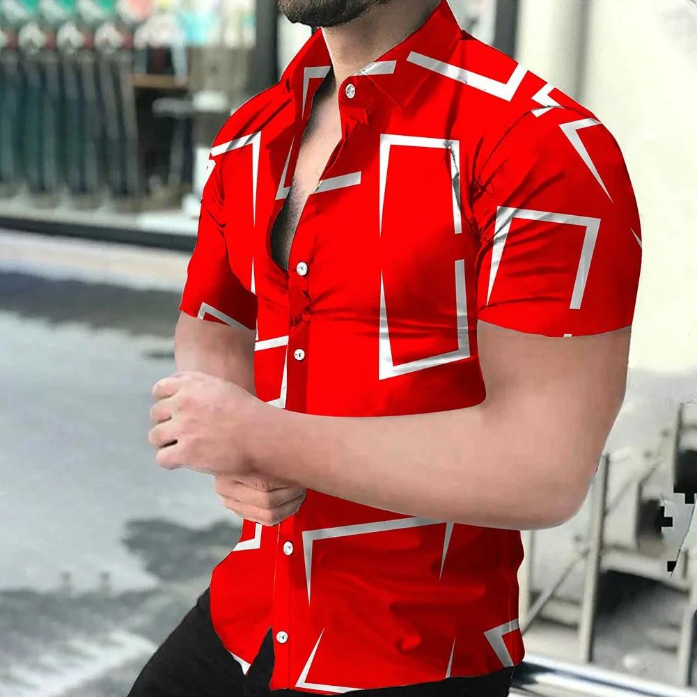 Men's Striped Printed Short Sleeve Shirt, Fashionable and Casual Loose Shirt