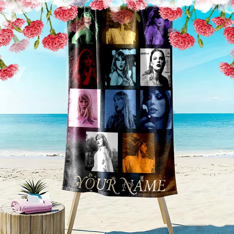 Name Custom Taylor Print Beach Towel, Large Soft Quick Dry Towel for Beach Camping Swimming