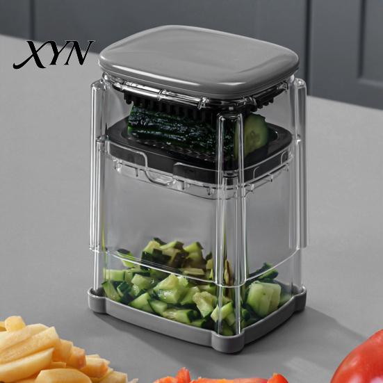 Gemüseschneider für Pommes Frites, mit Sichtbox mit großem Fassungsvermögen, Klingen aus Edelstahl, Lebensmittelzubereitungsschneider und Würfler, Schnellpressschneiden