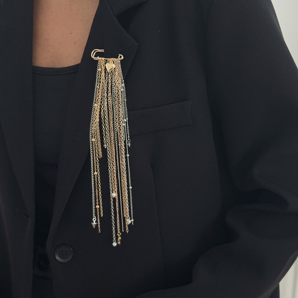 Water Droplet Fringe Clothing Tie Pin Exaggerated Bead Fixed Ornament Women Girls