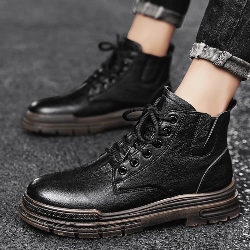 

Motorcycle Boots Man Ankle Men s Sneakers Shoes for Men Fashion Sports and Leisure Soft and Comfortable Wear-resistant Loafers 44 чёрный