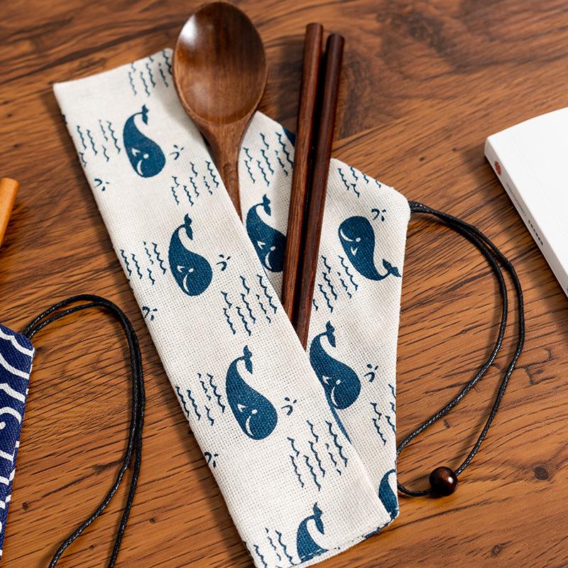 Portable Wooden Cutlery Set: Chopsticks, Fork, Spoon with Cloth Bag for Outdoor Travel