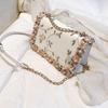 Women's shoulder bag embroidered with flowers PU leather shoulder bag with chain