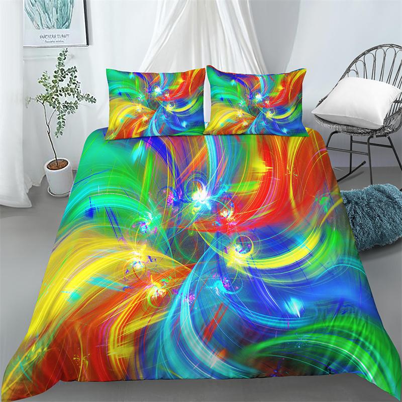 Psychedelic Swirl Duvet Cover Colorful Abstract Geometric Bedding Set Microfiber Bohemia Floral Quilt Cover King For Girls Teens