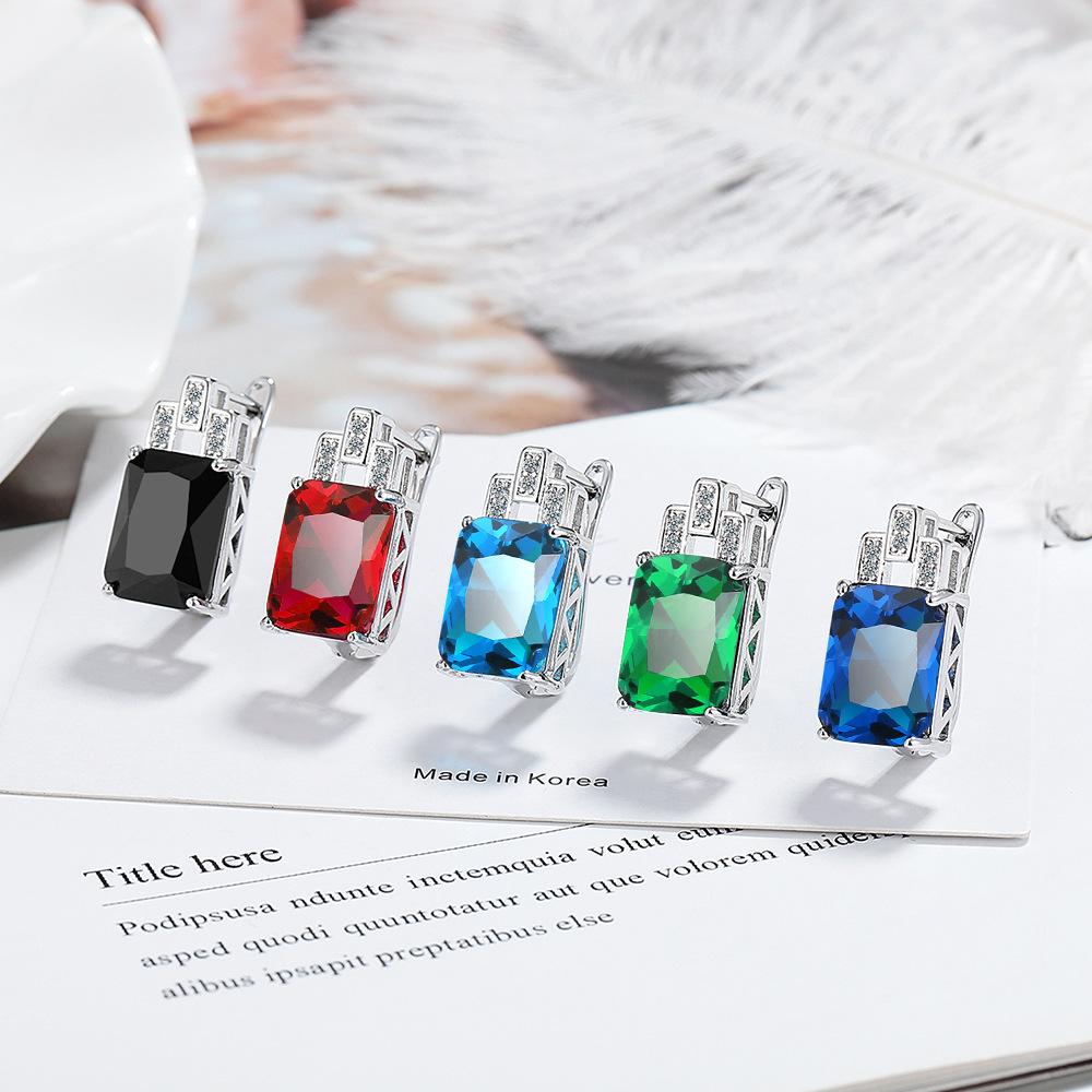 Personalized Earrings, Rectangular Ear Buckles, Colored Zircon Earrings, High-End Temperament