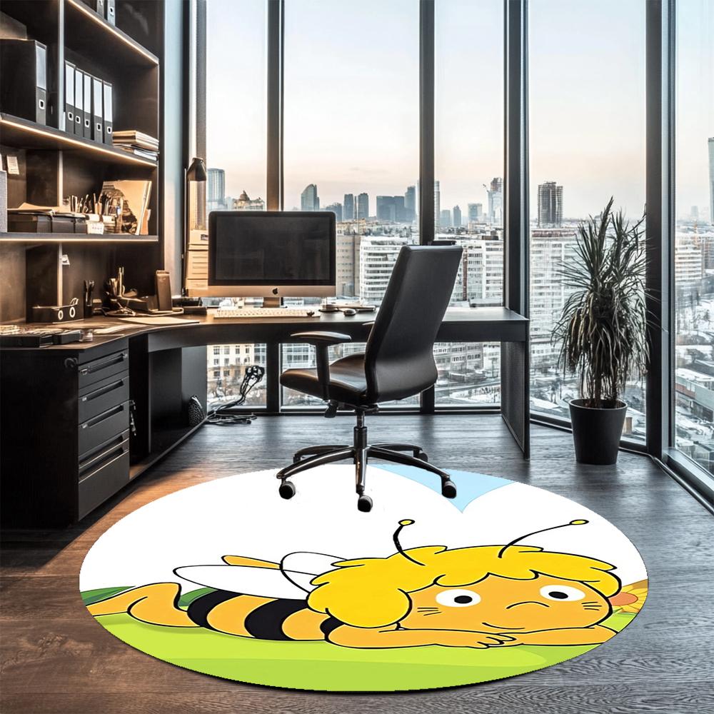 Maya the Bee Printed Round Rug Carpet Chair Rug Area Rug Entryway Doormats,for Office Chair Living Room Bedroom Kitchen Room.