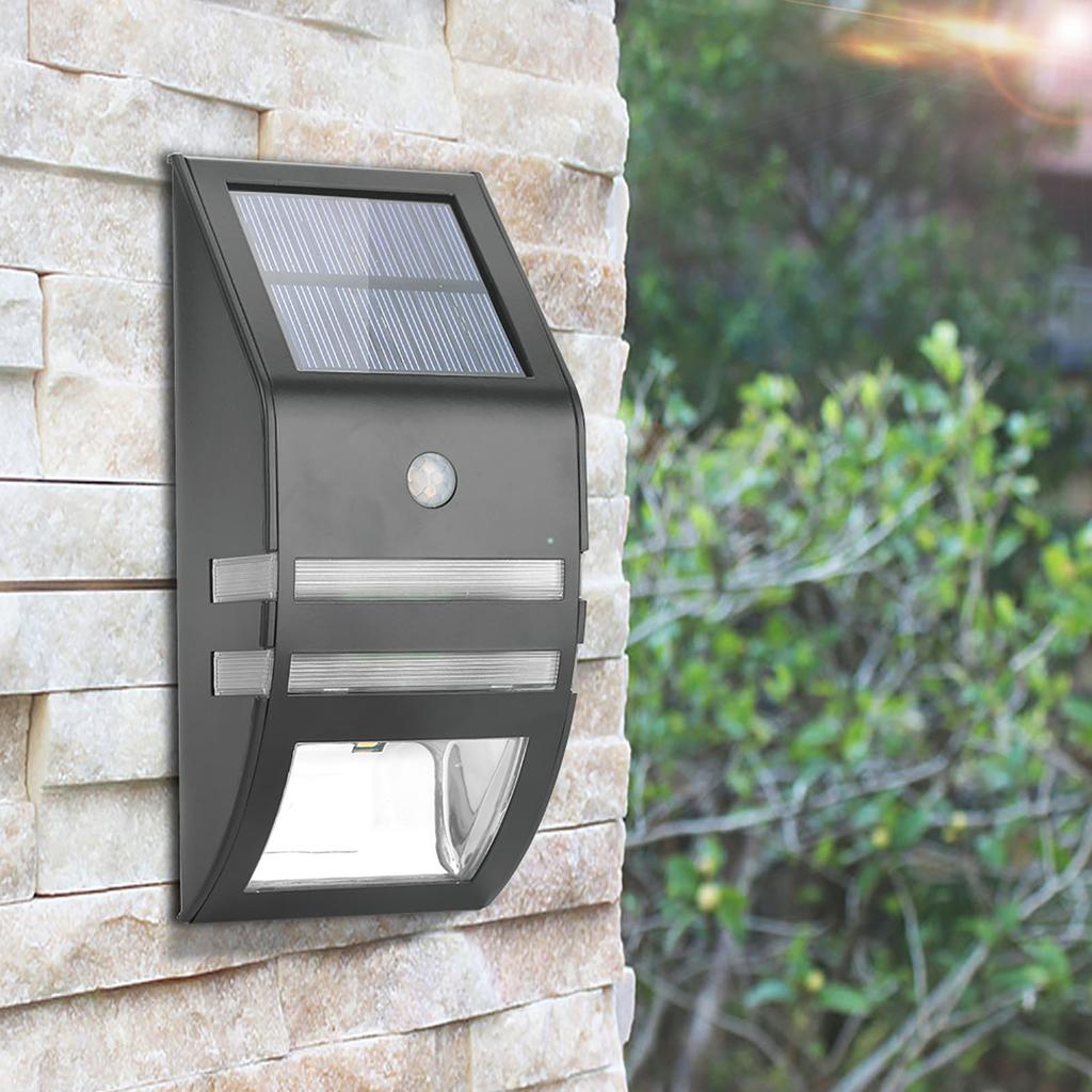 Solar Powered PIR Motion Sensor 2 LED Path Wall Light Stainless Steel Garden Security Lamps