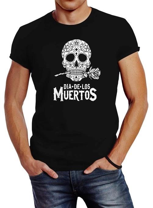 Sugar Skull Dia De Los Muertos Skull Floral Slim Fit Men s T-Shirt M