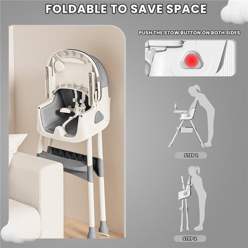 E500 Tragbarer Hochstuhl für Babys – Faltbares Design, Extra-Große Anti-Rutsch-Basis, Abnehmbare Spielzeugstange, Hygienisches Füttern