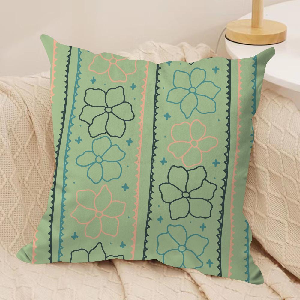 Bohemia Green Classic Cushion Cover Silky Short Plush Double-Sided Printed Pillow Case for Sofa All Seasons Home Decor Gift