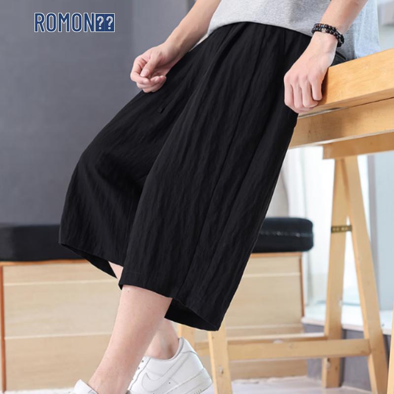 Romon Men s Ice Silk Straight Fit Capri Shorts M