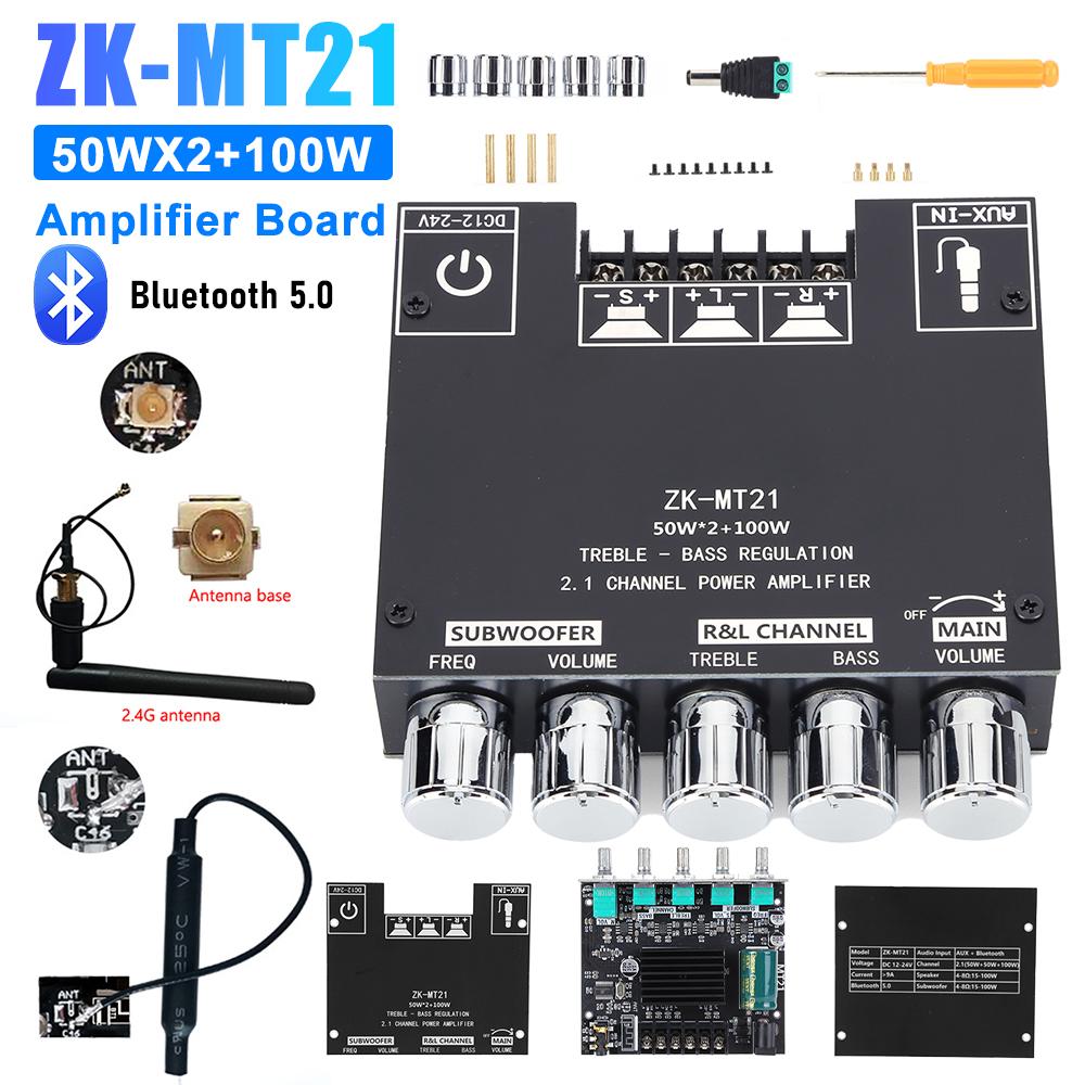 ZK-MT21 100W+2*50W Digital Power Amplifier Board 2.1 Channel Audio Power Amplifier Module Subwoofer AUX Bluetooth Stereo Amp