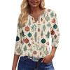 Women's Casual Fashion V-neck Loose Versatile Christmas Print Three-quarter Sleeve Top