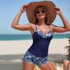 Women'S Tankini Set, New Beach Pool Party Cross Chest Half Solid Color Half Printed SexyTwo-Piece Swimsuit for Women