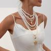 Ingemark 2Pcs/set Boho Exaggeration Multi Layer Imitation Pearl Heart Shape Pendant Necklace Women Charm Long Bead Chain Jewelry