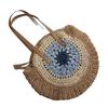 Women's Round Crochet Straw Tote with Leather Belt Accent for Casual Travel and Vacation