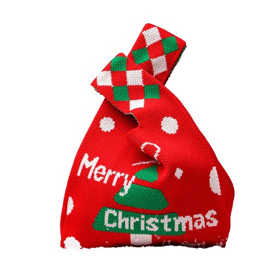 Christmas Gift Bag Knitted Xmas Tree Handbag Christmas Eve Party Favor Bag Reusable Gift Pouch for Festive Gift Packaging