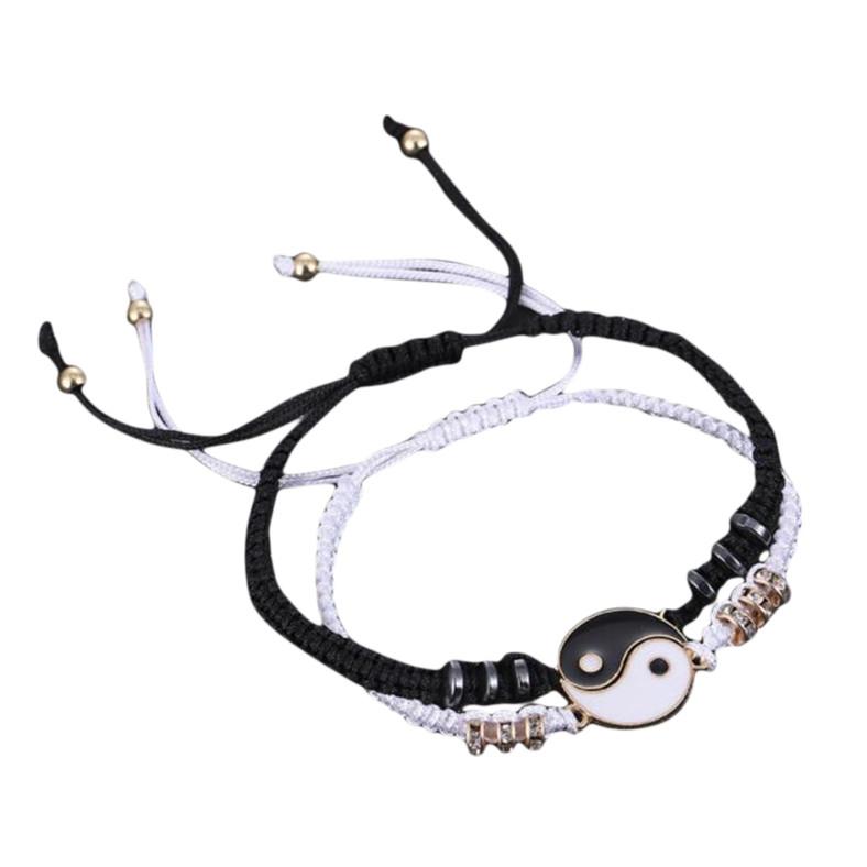 2Pcs/set Matching Yin and Yang Bracelet Set Exquisite Tai Chi Hand-woven Bracelet Set