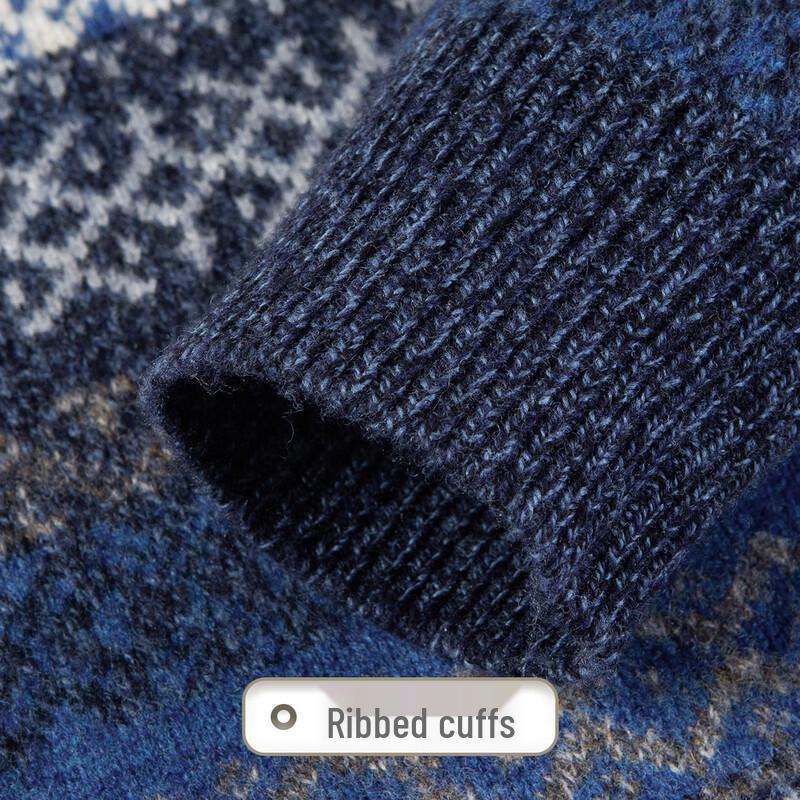Men's 100% Lambswool Retro Jacquard Round Neck Sweater