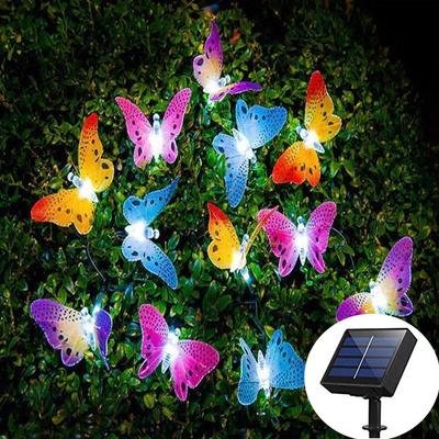 12 LED Lampada solare a farfalla String Fibra ottica Luce fata Impermeabile Esterno Giardino Decorazione Luce per le feste