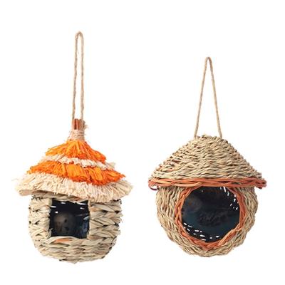 Summer Straw Weaving Pet Birds Nest Hamster Squirrels Breeding Nest Crafts Delicate Bird House Pendant for Yard Garden