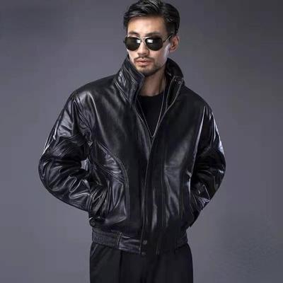 Echte Koe Lederen Heren Jassen Herfst Winter Mannen Lederen Jassen Motorfiets Piloot Jas Stand Kraag Windscherm Jassen