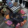 Black Cat Floral Round Area Rug,Carpet Rug for Living Room Bedroom Sofa Playroom Decor,Non-slip Floor Mat