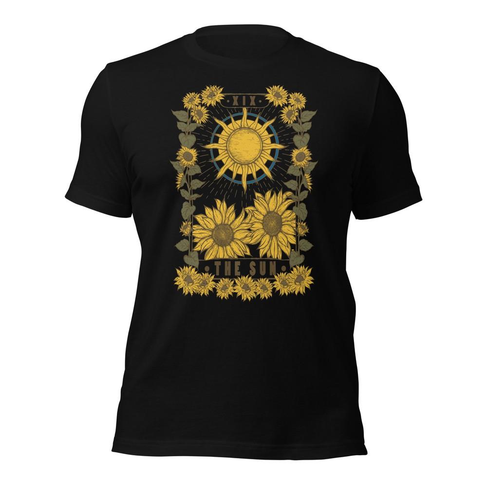 THE SUN Tarot Card T-Shirt Retro Distressed Style Summer Sunflower Soft Black Unisex T-Shirt M