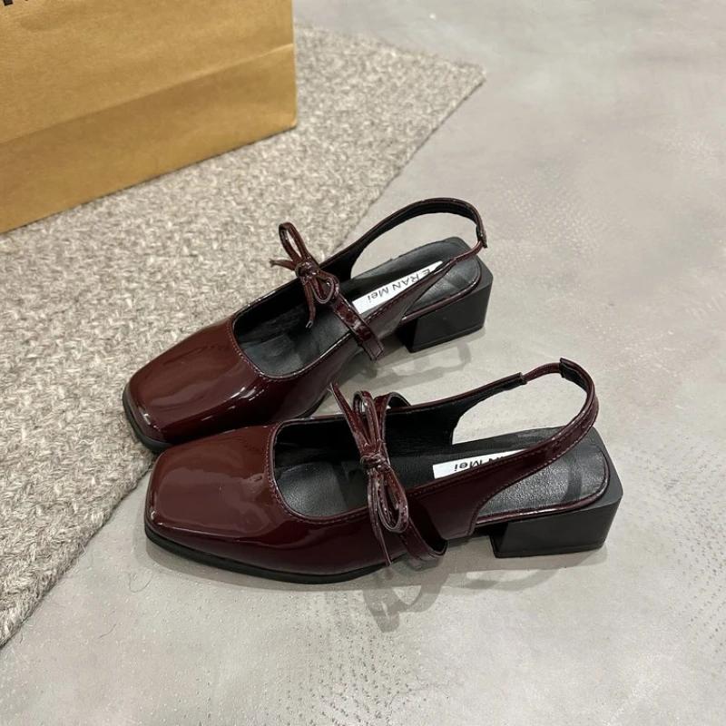 

Fashion Summer New Solid Color Shallow Mouth Comfortable Back Strap with Square Toe Fashion Sexy Casual High-heeled Sandals for Women 42 вино красного