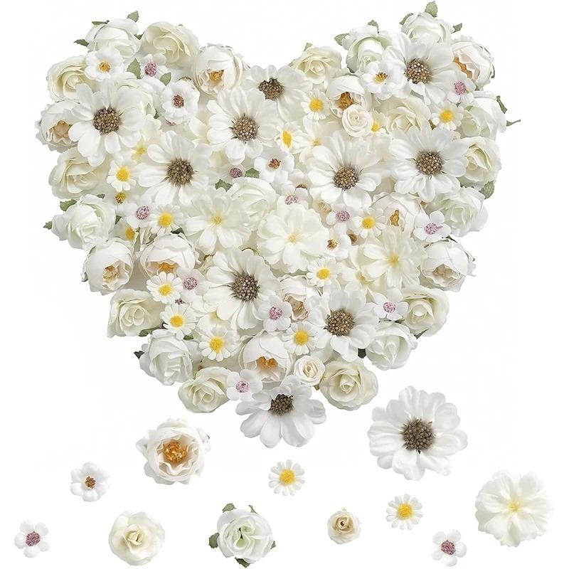 

50Pcs Artificial Flowers Heads Silk Fake Flower for Home Decor Garden Wedding Decoration Bride DIY Craft Garland Gifts Accessory белый
