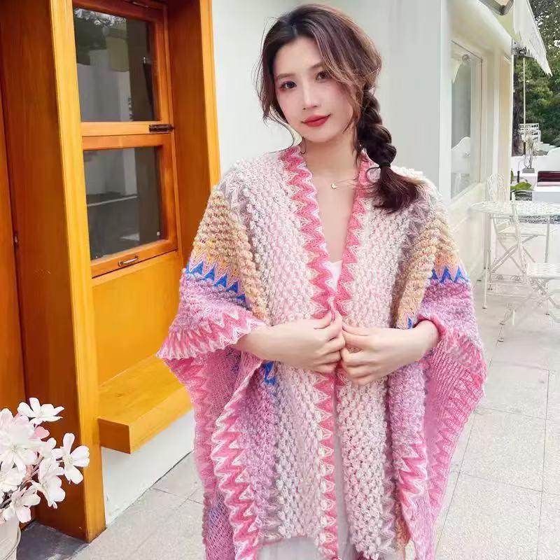 Chal Étnico para Mujer con Borlas - Atuendo de Viaje a la Moda para Primavera y Otoño