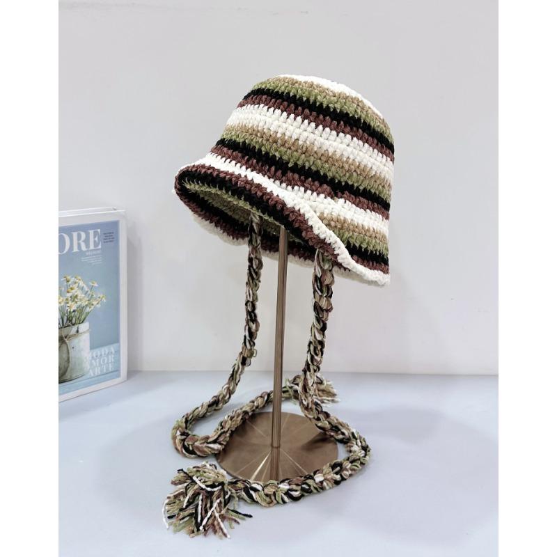 

25 early autumn new color chenille knitted bucket hat women s autumn and winter warm fringed wool ear hat темно-коричневого