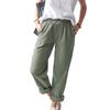Women New Summer Cotton Linen Pants Solid Color Casual Stretch High-waist Straight-leg Pants