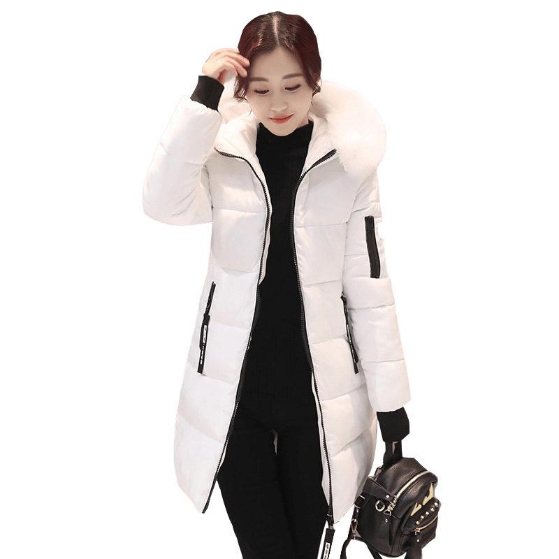 Women's Mid-Length Korean Style Hooded Cotton Coat - Winter Fashion, Slim Fit, Large Size