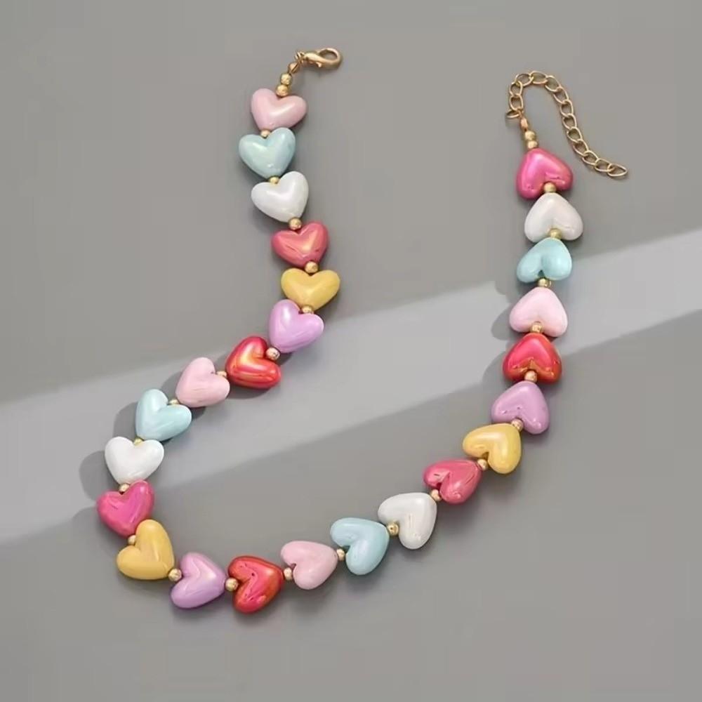 Acrylic Heart Shaped Necklace Colorful Women's Jewelry Accessory Snake Bone Chain Necklace Gift
