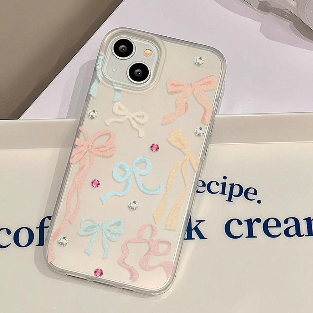 Color diamond bow is suitable for iPhone17promax Apple 17 matte large hole mobile phone case 16pro/15 anti-drop.