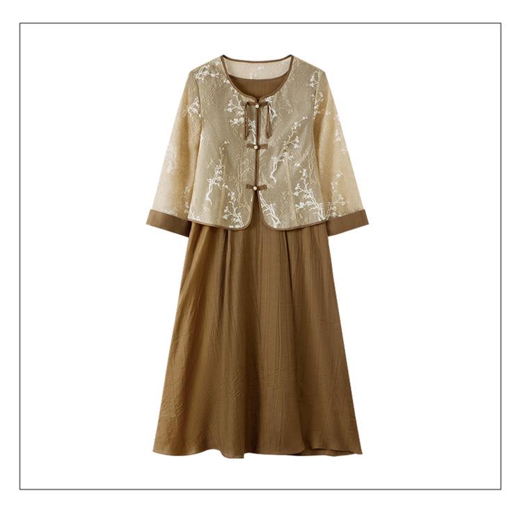 Elegant Spring Dress Suit: High-End Chinese Style Two-Piece Jacket and Skirt for Middle-Aged Women