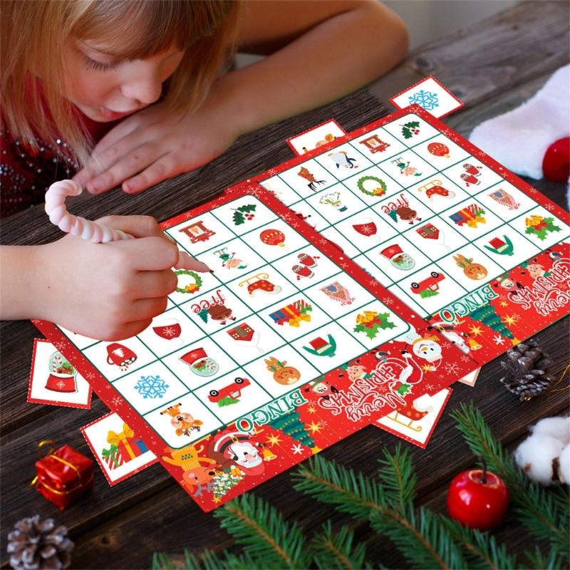 Holiday Bingo Game 24pcs Christmas Themed Cards for Kids and Adults Card with Stickers for Holiday Entertainment