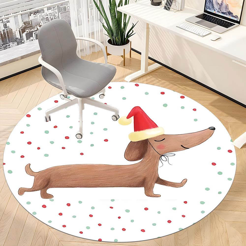 1pc Christmas Dog Office Round Area Rug, Indoor Mat Suitable ForOffice, Under Office Chairs Bedroom Living Room Home Decor, Room Deco u01